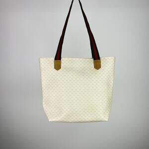 Gucci white canvas tote bag with red & green webbing straps 1980s